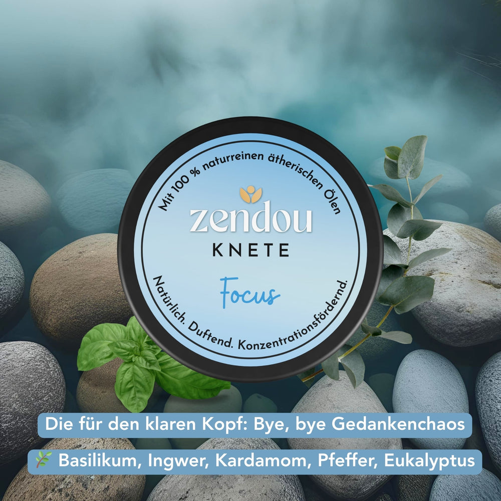 Zendou Duftknete Focus vor klarem Bergsee - Kräuter und Zitrus für Konzentration und Klarheit.