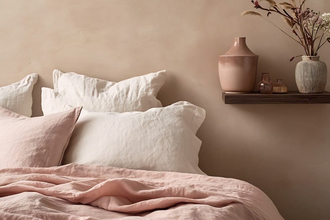 Gemütliches Bett mit vielen Kissen